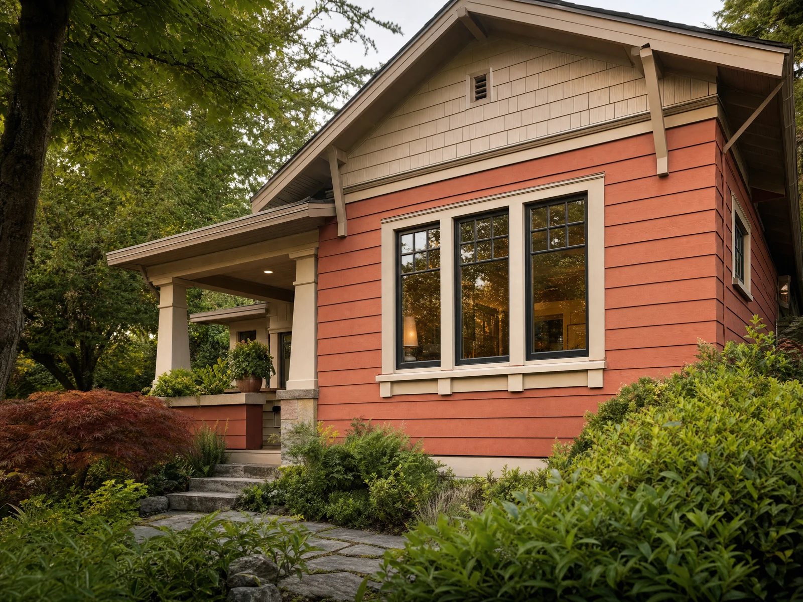 Illustrative concept: Well-composed painted siding and trim on a Northwest house exterior
